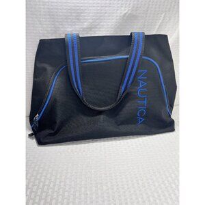 Nautica Canvas Black Tote bag with blue Logo-Double Straps and triiple zippers